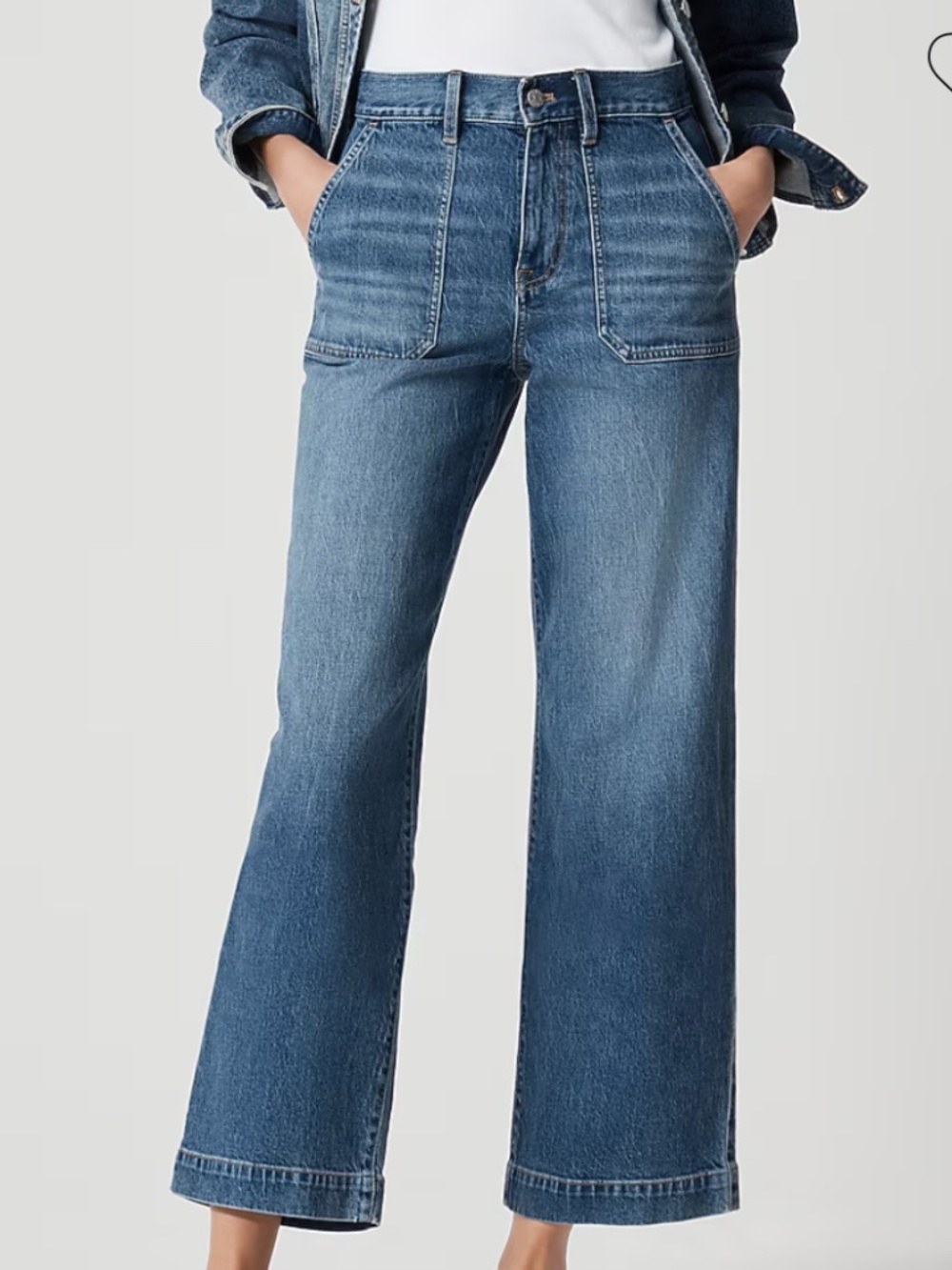J. Crew Factory Wide-leg Copped Utility Jean, Pewter Blue Wash, Sz 30